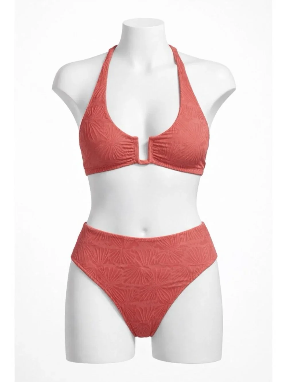 Berlook U Cross Strappy Orange Seashell Textured Bikini Set Size L Large NEW